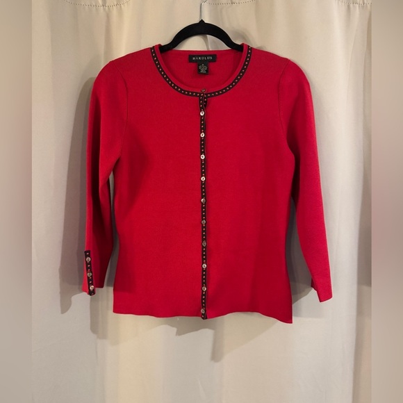 Harold’s Red Cardigan with Black Trim - Picture 1 of 6